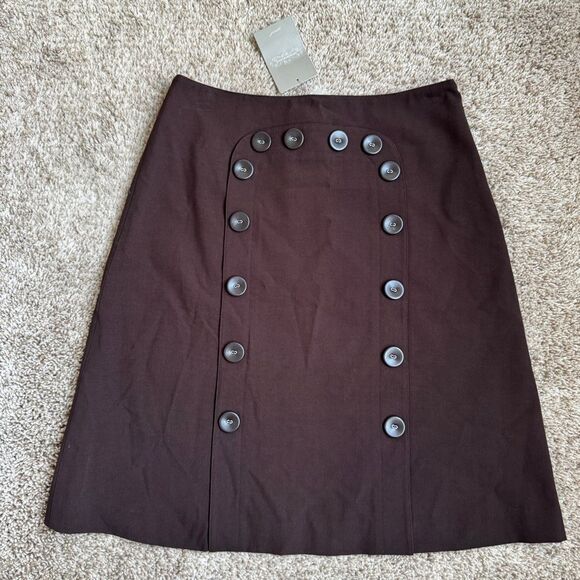 Anthropologie Elevenses Women’s Brown Button High Waisted A-Line Skirt size 2 - Picture 2 of 4